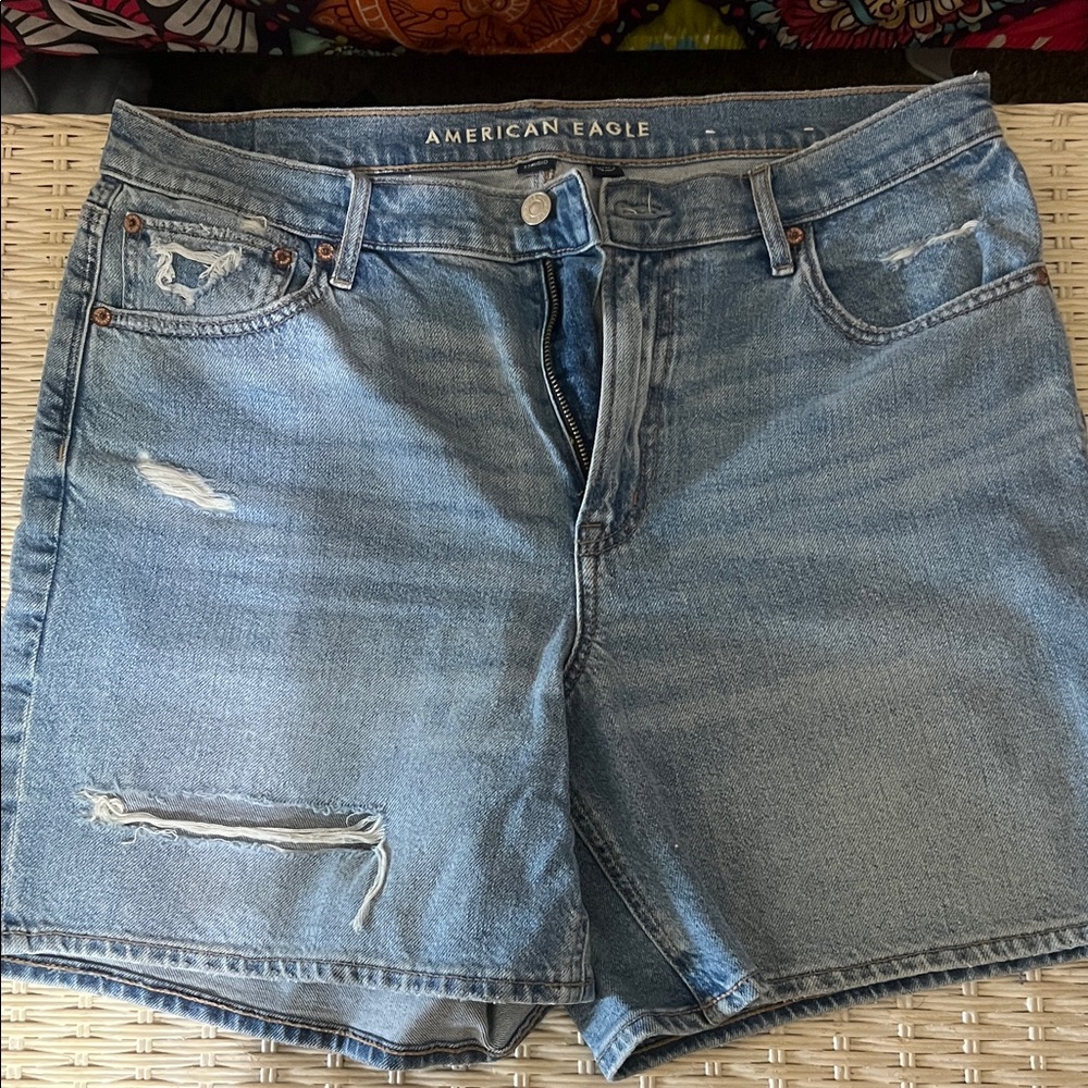 American Eagle Outfitters Light Blue Distressed Denim Jean Shorts
